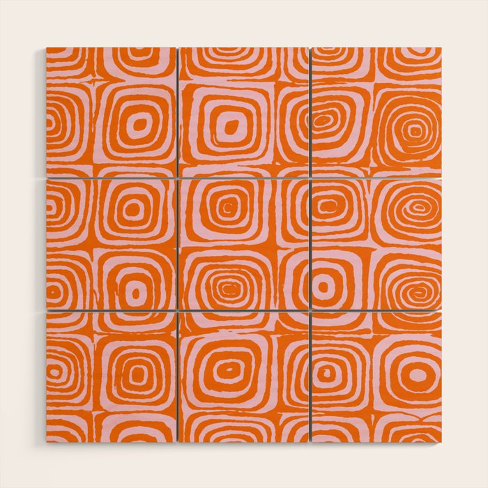 Pink Orange Groove - Retro 70s Spiral Pattern Wood Wall Art Gallery Image 1