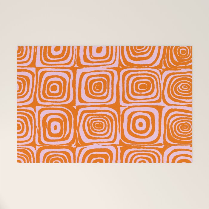Pink Orange Groove - Retro 70s Spiral Pattern Welcome Mat Gallery Image 1