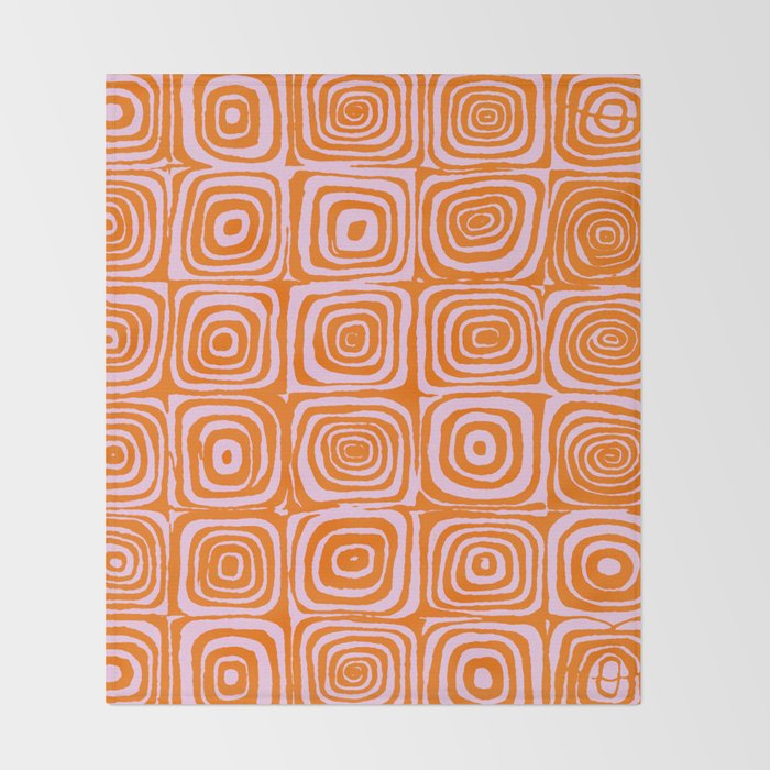 Pink Orange Groove - Retro 70s Spiral Pattern Throw Blanket Gallery Image 2