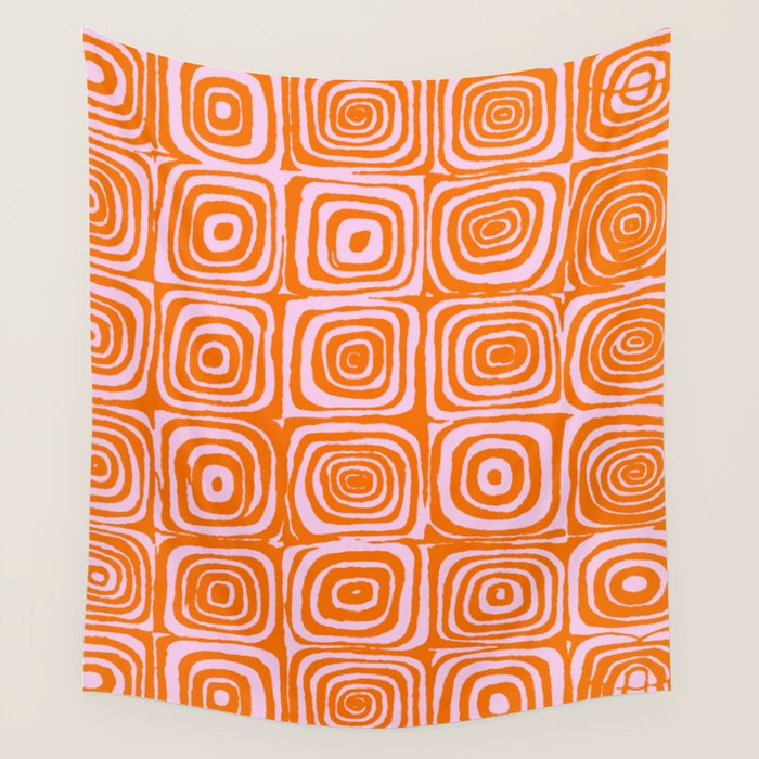 Pink Orange Groove - Retro 70s Spiral Pattern Wall Tapestry Gallery Image 1
