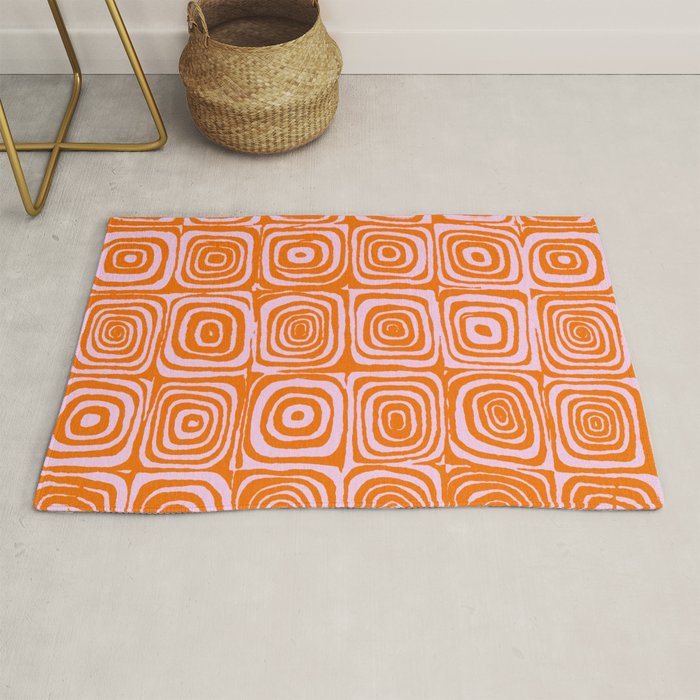 Pink Orange Groove - Retro 70s Spiral Pattern Rug Gallery Image 1