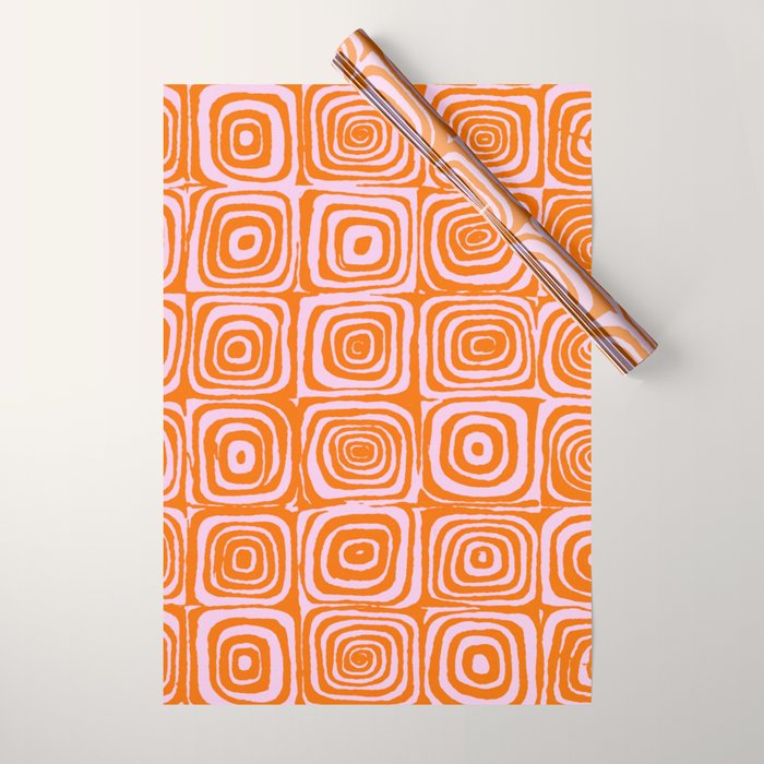 Pink Orange Groove - Retro 70s Spiral Pattern Wrapping Paper Gallery Image 1