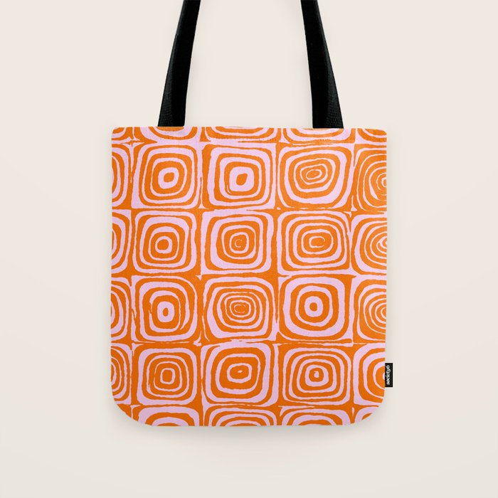 Pink Orange Groove - Retro 70s Spiral Pattern Tote Bag Gallery Image 1
