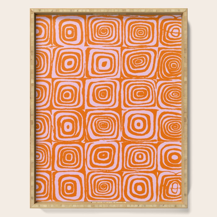 Pink Orange Groove - Retro 70s Spiral Pattern Serving Tray Gallery Image 1
