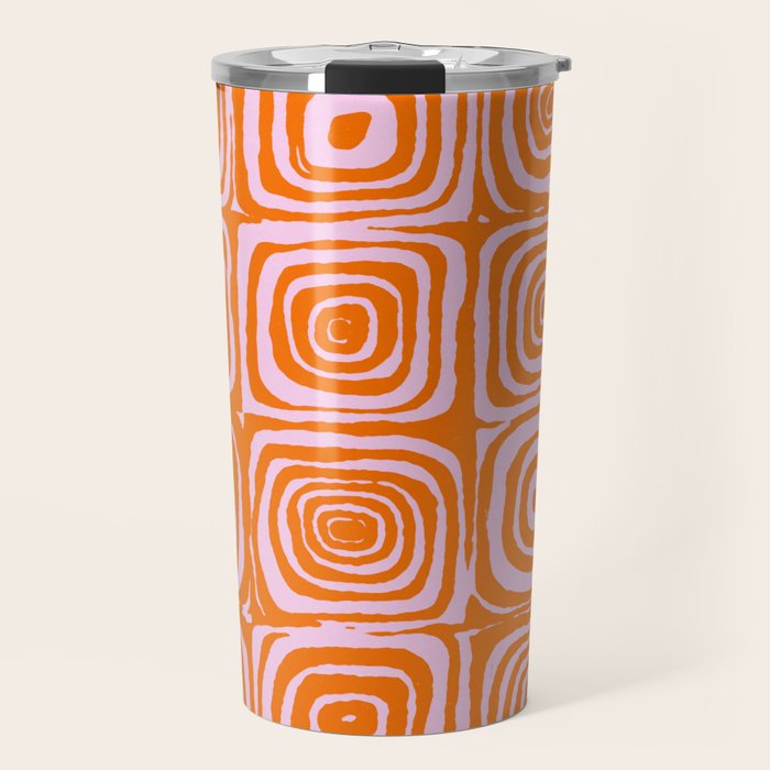 Pink Orange Groove - Retro 70s Spiral Pattern Travel Mug Gallery Image 1