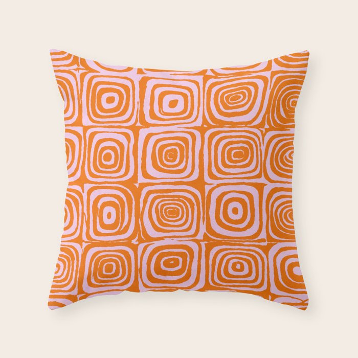 Pink Orange Groove - Retro 70s Spiral Pattern Throw Pillow Gallery Image 1