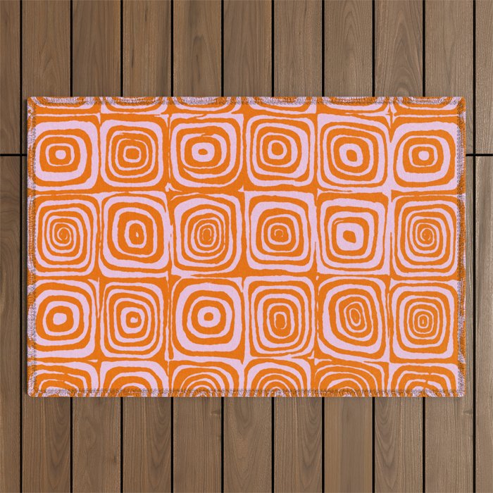 Pink Orange Groove - Retro 70s Spiral Pattern Outdoor Rug Gallery Image 1