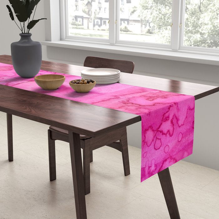 Girly neon pink magenta abstract watercolor paint Table Runner Gallery Image 2