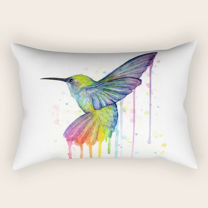 Hummingbird Rainbow Watercolor Rectangular Pillow Gallery Image 2