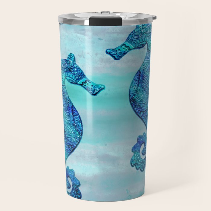 Blue Seahorse Couple Underwater Travel Mug Gallery Image 1