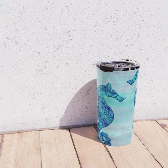 Blue Seahorse Couple Underwater Travel Mug Gallery Image 4