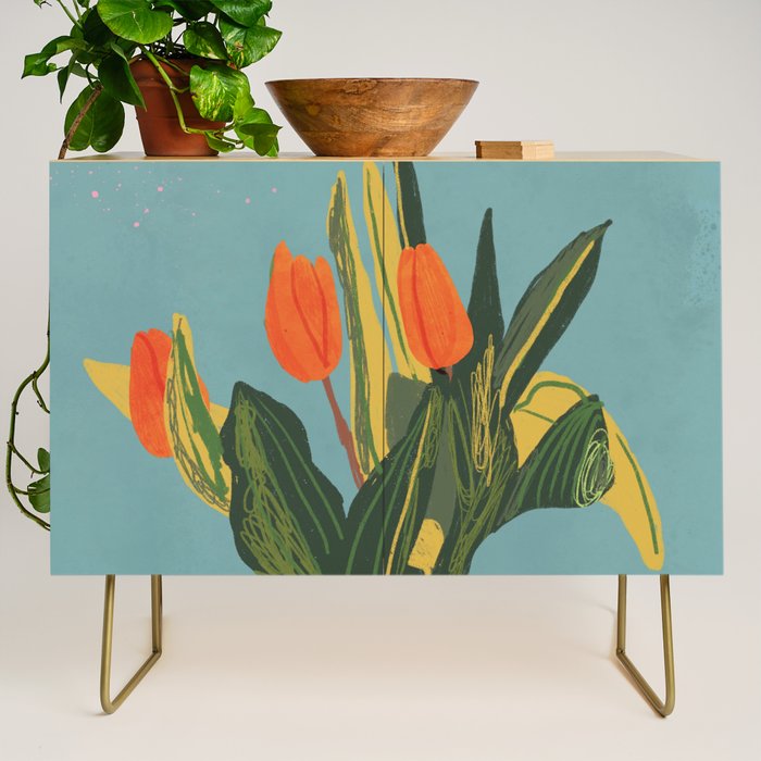 Red tulips in a vase Credenza Gallery Image 1