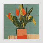 Red tulips in a vase Wood Wall Art Gallery Image 1