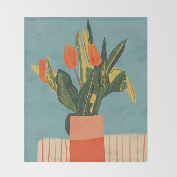 Red tulips in a vase Throw Blanket Gallery Image 2