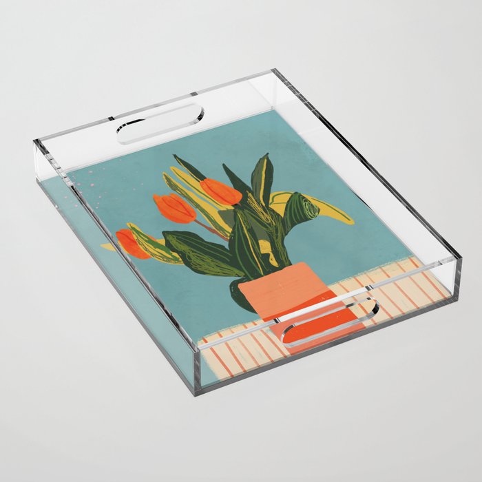 Red tulips in a vase Acrylic Tray Gallery Image 1