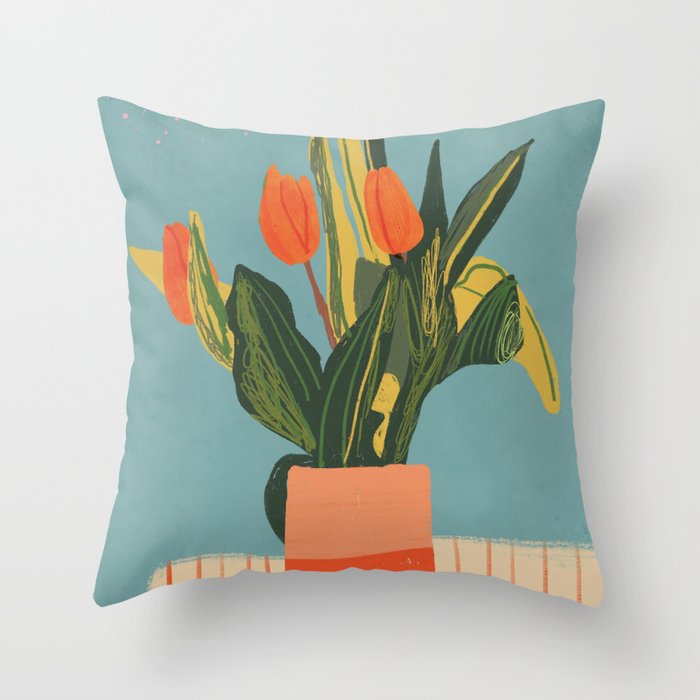 Red tulips in a vase Throw Pillow Gallery Image 6