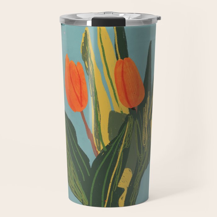 Red tulips in a vase Travel Mug Gallery Image 1