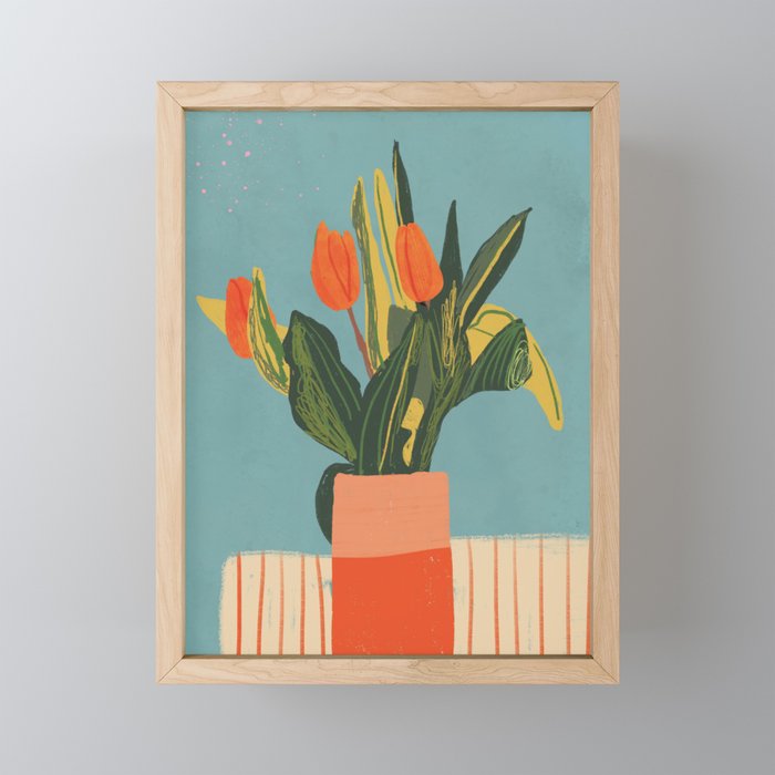 Red tulips in a vase Mini Art Print Gallery Image 1