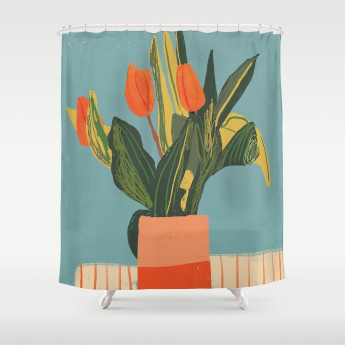 Red tulips in a vase Shower Curtain Gallery Image 1