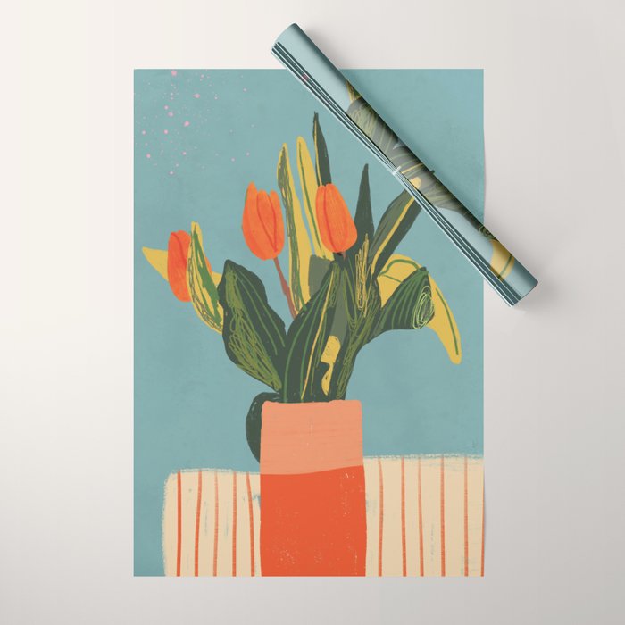 Red tulips in a vase Wrapping Paper Gallery Image 1