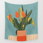 Red tulips in a vase Wall Tapestry Gallery Image 4