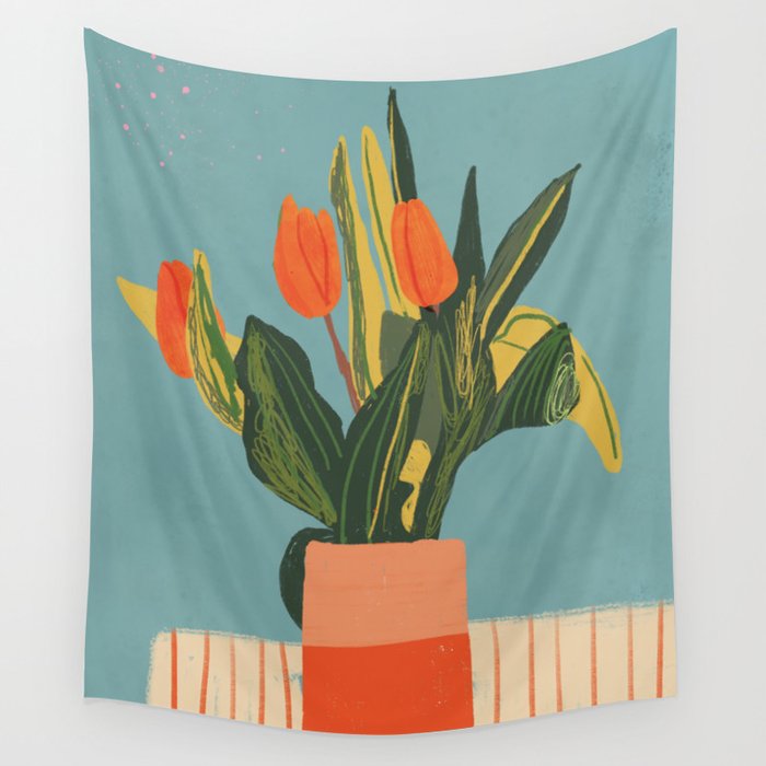 Red tulips in a vase Wall Tapestry Gallery Image 4