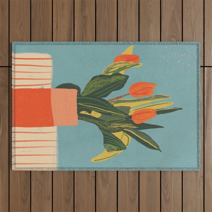 Red tulips in a vase Outdoor Rug Gallery Image 1
