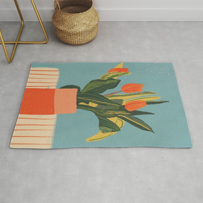 Red tulips in a vase Rug Gallery Image 1