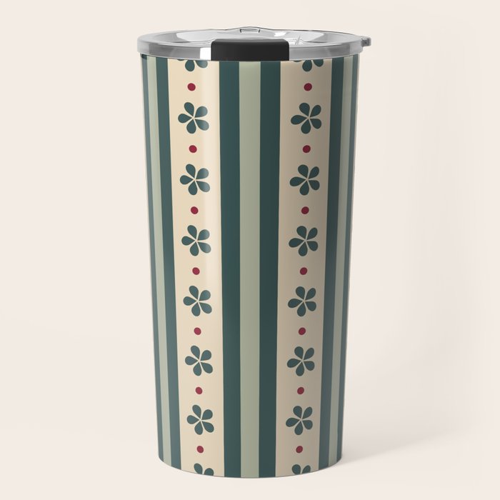 Green Stripes And Flowers Travel Mug Gallery Image 1