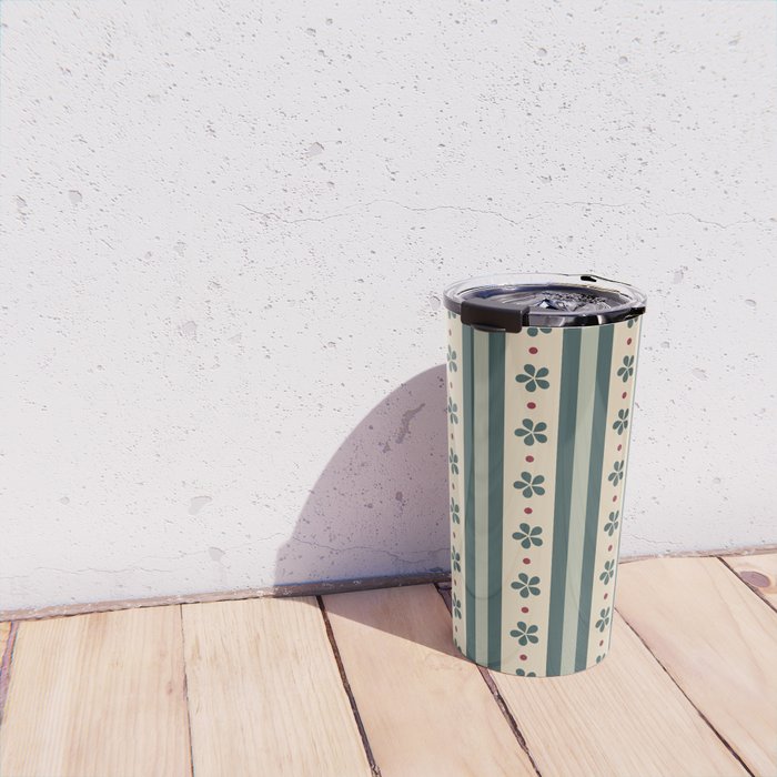 Green Stripes And Flowers Travel Mug Gallery Image 4