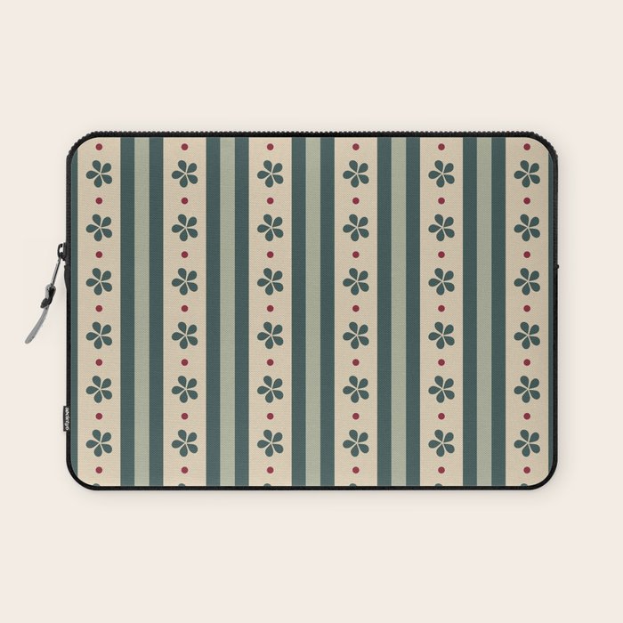 Green Stripes And Flowers Laptop Sleeve Gallery Image 1