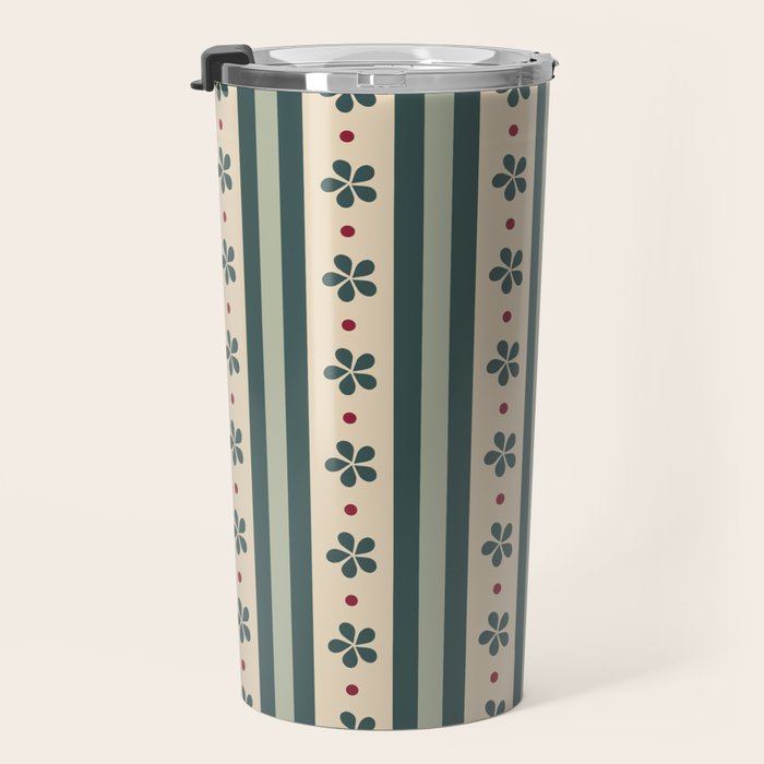 Green Stripes And Flowers Travel Mug Gallery Image 3