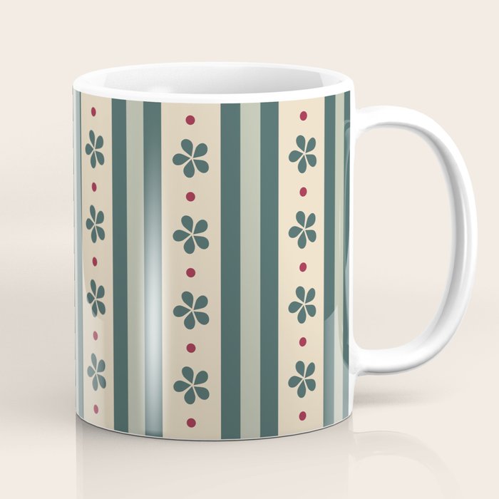 Green Stripes And Flowers Coffee Mug Gallery Image 1