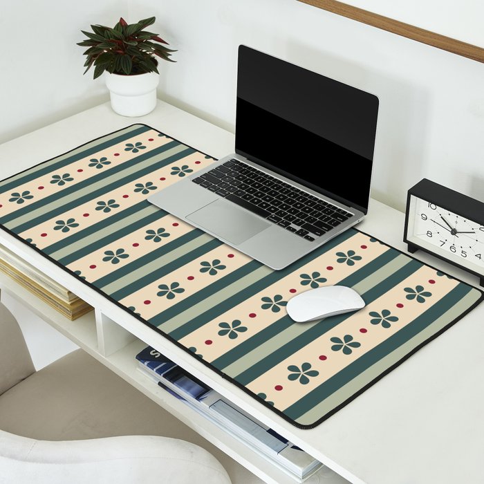 Green Stripes And Flowers Desk Mat Gallery Image 2
