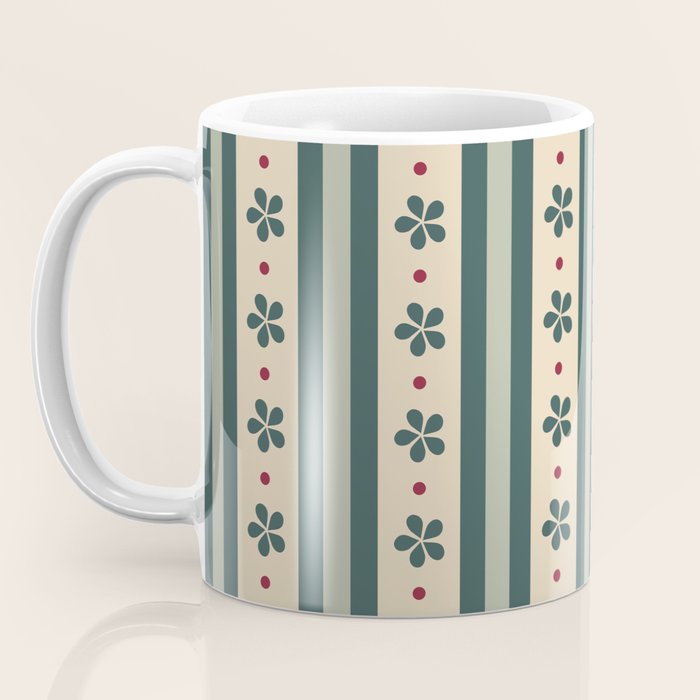 Green Stripes And Flowers Coffee Mug Gallery Image 3
