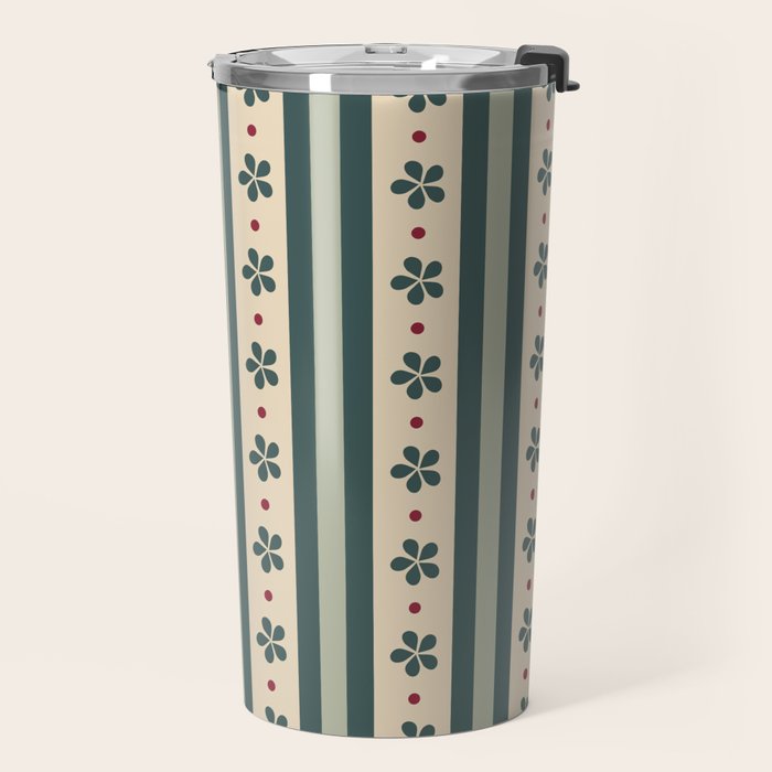 Green Stripes And Flowers Travel Mug Gallery Image 2