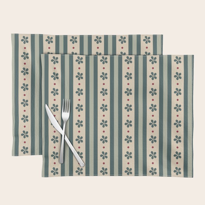Green Stripes And Flowers Placemat Gallery Image 1