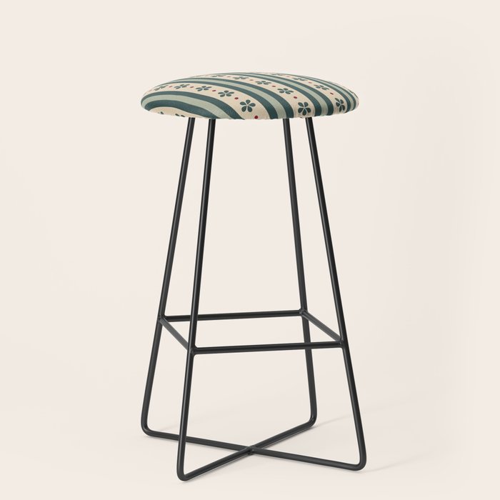Green Stripes And Flowers Stool Gallery Image 1