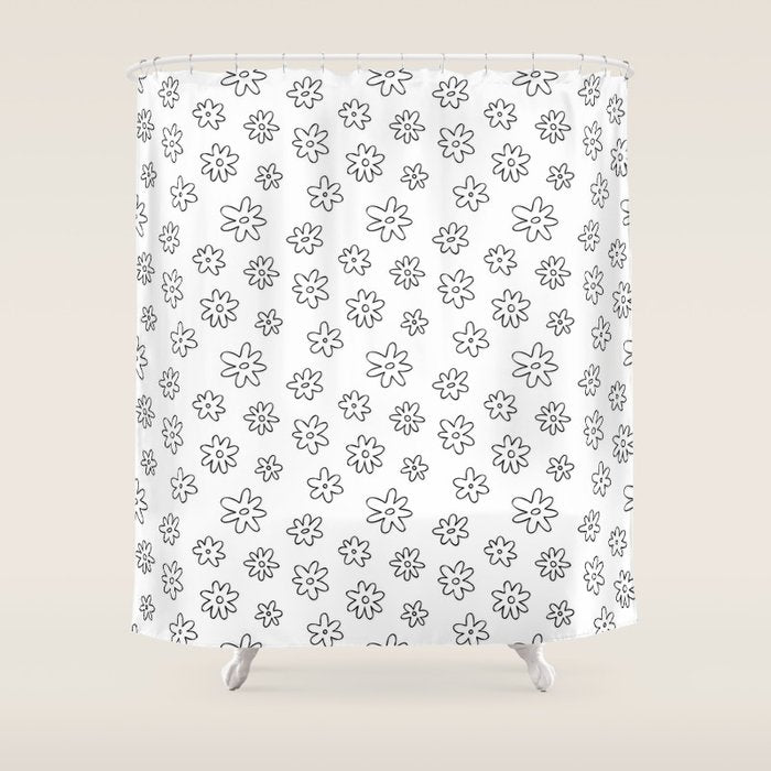 Black and white flower doodle art pattern Shower Curtain Gallery Image 1