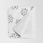 Black and white flower doodle art pattern Throw Blanket Gallery Image 3