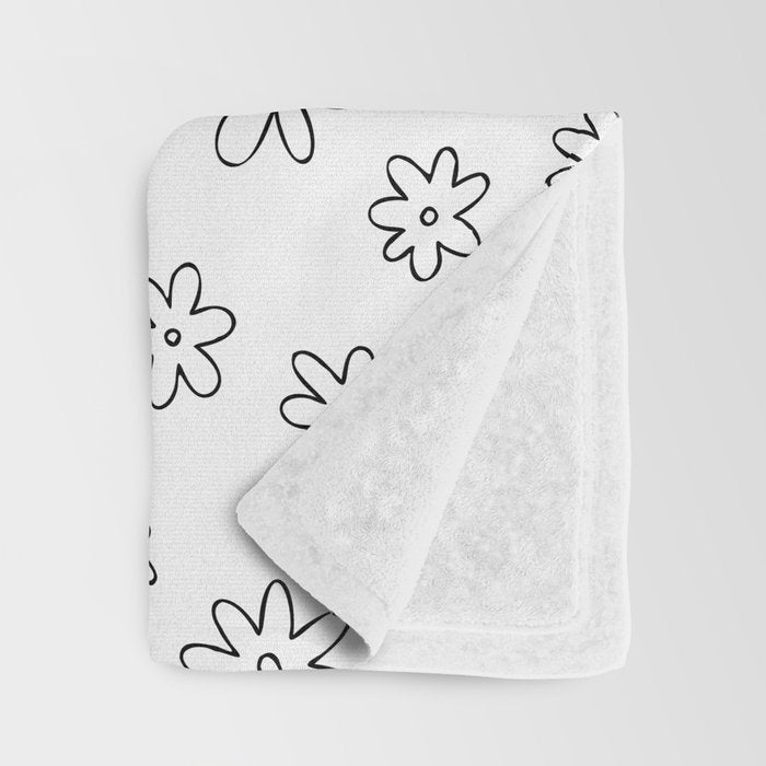 Black and white flower doodle art pattern Throw Blanket Gallery Image 3