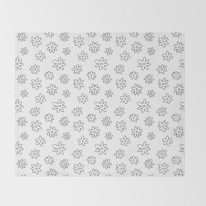 Black and white flower doodle art pattern Throw Blanket Gallery Image 2