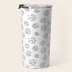 Black and white flower doodle art pattern Travel Mug Gallery Image 3