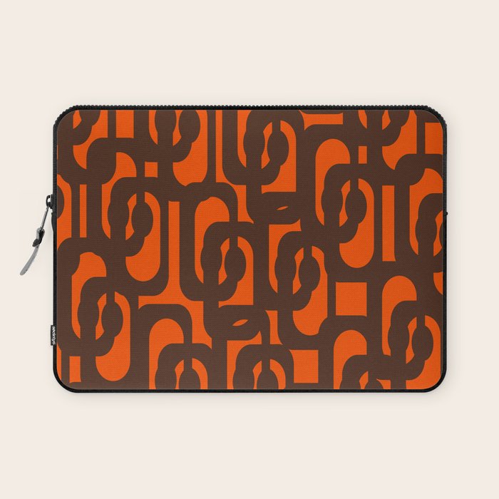 Mid Century Modern Loop Pattern in Retro 70s Dark Brown and Orange Laptop Sleeve Gallery Image 1