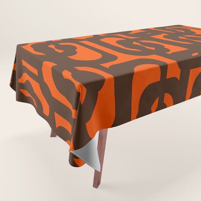 Mid Century Modern Loop Pattern in Retro 70s Dark Brown and Orange Tablecloth Gallery Image 1