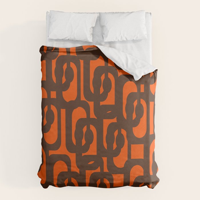 Mid Century Modern Loop Pattern in Retro 70s Dark Brown and Orange Duvet Cover Gallery Image 6