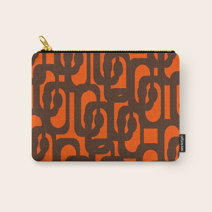 Mid Century Modern Loop Pattern in Retro 70s Dark Brown and Orange Carry All Pouch Gallery Image 1