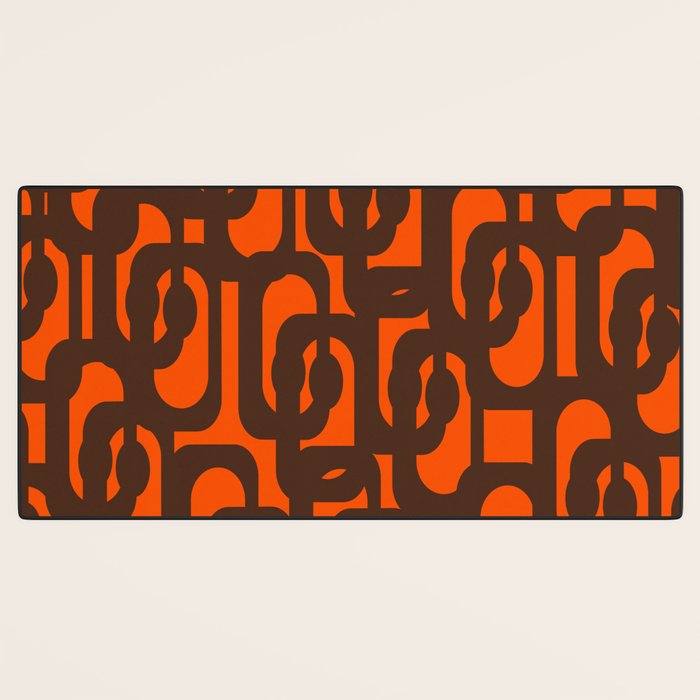 Mid Century Modern Loop Pattern in Retro 70s Dark Brown and Orange Desk Mat Gallery Image 3