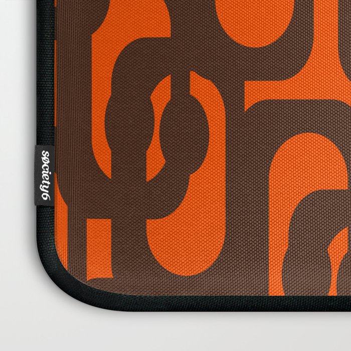 Mid Century Modern Loop Pattern in Retro 70s Dark Brown and Orange Laptop Sleeve Gallery Image 3
