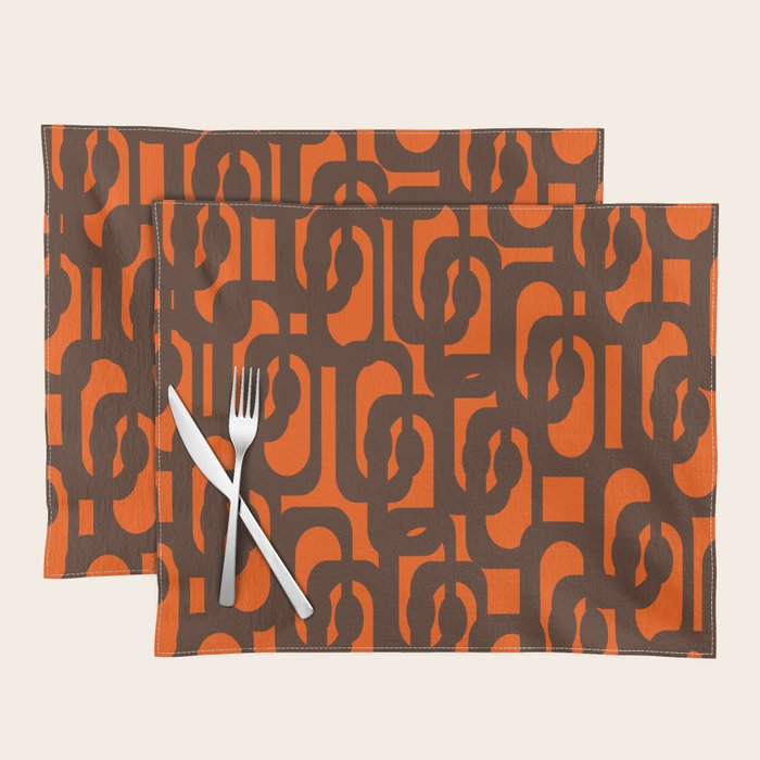 Mid Century Modern Loop Pattern in Retro 70s Dark Brown and Orange Placemat Gallery Image 1